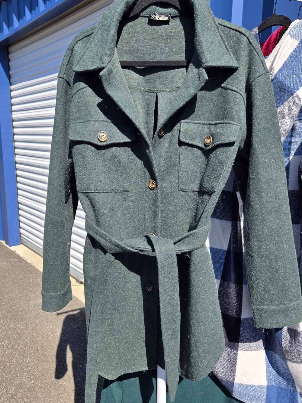 Belted Forest Green Trench Coat Jacket - Picture 2 of 10